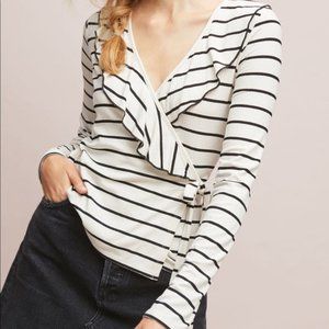 Anthro Redhaute Striped Ruffe Trim Wrap Top - XS - NWT